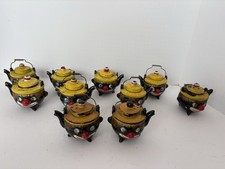 Vintage Thames Clown Face Kettle Salt & Pepper Shakers Redware Yellow Black MCM picture