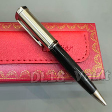 CARTIER Santos Black Resin Ballpoint Pen Brushed Silver Metal Cap Luxury Rare picture