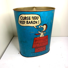 Vintage 1966 1967 Peanuts Snoopy Lucy Cheinco Metal Trash Can Wastebasket picture