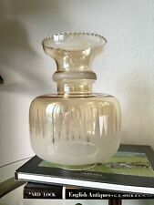 VTG Amber Glass Hurricane Lamp Shade Frosted Starburst 10.5” H, 3.75” Fitting picture