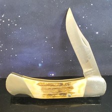 VTG '95 BEAR MGC USA 5 DOT LOCKBACK KNIFE MAC Tools Stag Handle Hunting Knife  picture