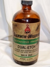 Vintage 1957 Sherwin-Williams Automotive Finishes Dual-Etch Glass Bottle & Cap picture