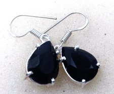 17.00 Ct Black Sapphire Earrings Pear Shape 925 Solid Silver IGL Certified 6FHL picture