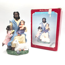 VTG Black Jesus with Children Statue Hand Painted Polystone Figure EV 3262 Box picture
