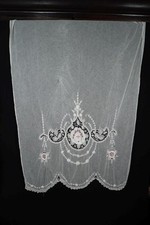 Antique 19C French Cotton Fine Lace Silk Hand Embroidered Curtain 96