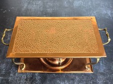 WORKING Vintage Hammered Copper & Brass Dish/Food Warmer; 1900s British Make picture