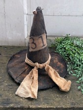 Handmade Grungy Halloween Stuffed Witch Hat Rusty Bell ~ Shelf Sitter Primitive picture
