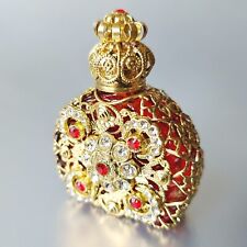 Perfume Bottle Red Czech Glass Gold Filigree Tone Bottle for Perfume Art Deco picture