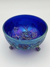Lenox Imperial Glass Iridescent Blue Rose 3-Toed Footed Bowl picture