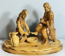 Jesus Washing Of The Feet Hand Carved Olive Wood Fatima Holy Land Sculpture picture