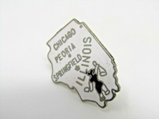 Vintage Illinois State Shape Enamel Pin Lady Justice Chicago Peoria Springfield picture