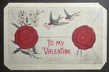 c1910 Valentine Postcard Envelope Wax Seal Swallows Love Letter Antique picture