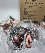 VTG Ornaments Set Of 3 Patriotic Americana Santa Home Interiors 2002 Flat IOB picture