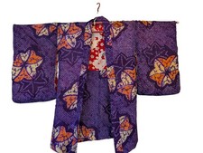 Antique Japanese Women's Shibori Silk Haori Jacket ~100 Years Old Sakura Lining picture
