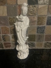 Chinese Blanc de Chine Porcelain Guanyin Lotus Figurine White picture