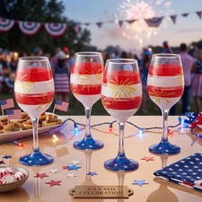 SiliFine 4 Pcs Patriotic Party Stemmed Wine Glasses American Flag picture