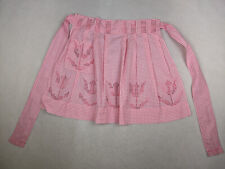 VINTAGE WOMEN'S PINK GINGHAM PLAID FLORAL EMBROIDERED HALF APRON picture