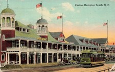 1912 NEW HAMPSHIRE POSTCARD: TROLLEY BY CASINO, HAMPTON BEACH, NH picture