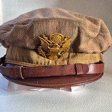 Bancroft US Army Officer Visor Cap w/ Eagle Badge & Leather Chin Strap  picture