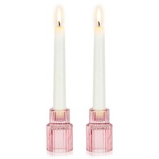 Hewory Glass Pink Candle Holder Bulk, 2PCS Valentines Taper Candle Holders picture