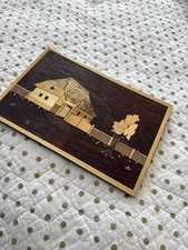 Vintage Polish Small Straw Art on Wood Board Folk Art 5.25”X8.25” Excellent Cond picture