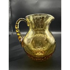 Vintage Amber Glass Blown Cream Pitcher Controlled Bubbles Applied Handle Pontil picture