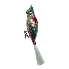 Vintage West German 7” Parrot Spun Glass Christmas Ornament picture