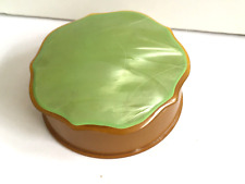 ANTIQUE GREEN PEARLIZED SMALL ROUND CELLULOID BOX  2 1/2