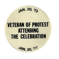 Vintage Pin 'Veteran of Protest Attending Celebration' Anti-Nixon Protest Button picture