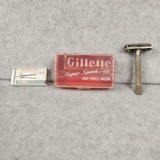 Vintage Gillette Super Speed One-Piece Razor with Case & Schick Blades USA 1960s picture
