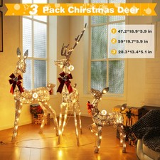 3-Piece Large Lighted Christmas Deer Family Set Light Up Deer Figurines for Pati picture