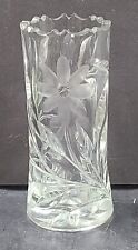 EAPG Pressed Glass Bud Vase, Cut Flower Vine-Leaf Pattern, Round Cylinder, 6.5