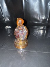 Boyd Glass Amber Carnival Lady Figurine Bell Iridescent Vintage Collectible picture