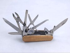Swiss-Style Army Pocket KNIFE, Multi-Function w/ 15 Tools, Wood Handle, NEW picture