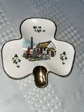 Vintage Carrigaline Pottery Shamrock Ashtray Trinket Dish Ireland Gold Trim MCM picture