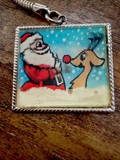 RARE 1950S VARI VUE SMALL SANTA WITH RUDOLPH THE RED NOSE REINDEER NOS KEYCHAIN picture