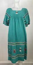VTG Guatemala Peasant Dress Hand Woven Green Pockets SZ M picture