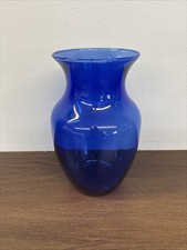 Vintage 8” Cobalt Blue Wide Mouth Glass Vase picture