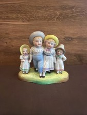 Antique German Bisque Porcelain Spill Vase Figurine 4 Children Basket Unmarked picture