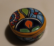 Mexican Talavera Pottery Trinket Box Floral Bright Colors w/ Talavera History picture