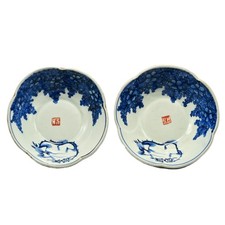 Antique Original Vintage Signed Japanese Export Porcelain Imari Arita Bowls PAIR picture
