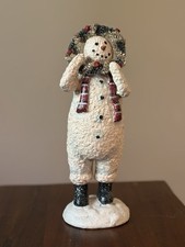 CODY FOSTER Folk Art Snowman w Bottle Brush Wreath Paper Mâché 11 Inch picture