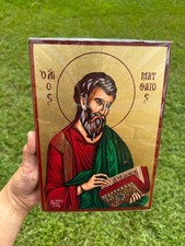 Saint Matthew Orthodox Icon Flat Wood 18kt Gold Leaf picture