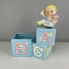 Vintage Nancy Pew Musical ABC Baby Blocks Ceramic Nursery Planter picture