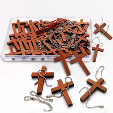Wooden Pocket Cross v 70 Charms & 70 Chains, Natural Wooden Pendants⭐⭐⭐ picture