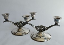 Oneida Vintage Silverplated Double Arm Taper Candlestick Holders Pair picture