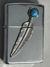 ZIPPO 1999 INDIAN FEATHER & TURQUOISE EMBLEM POLISHED CHROME LIGHTER U359 picture