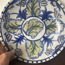  Handcrafted Pottery Bowl Signed Blue Floral Glazed Ceramic bowl  11 inches  picture