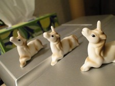 3 Matching Tiny Unicorn Figurines, Made Taiwan, Bisque Material, 1&7/8