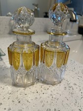 Vintage Val Saint Lambert Crystal Set of 2 Yellow and Clear Perfume Bottles picture